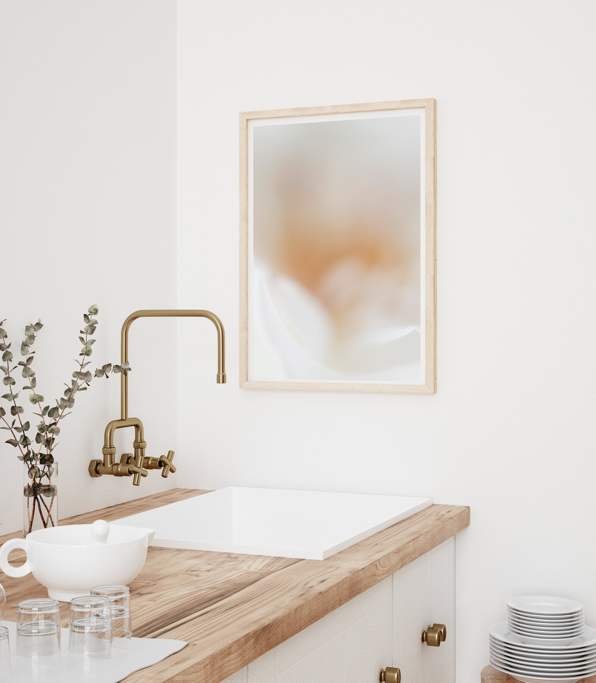 Neutral decor kitchen with Whisper framed fine art print Kiki-Sunshine.com
